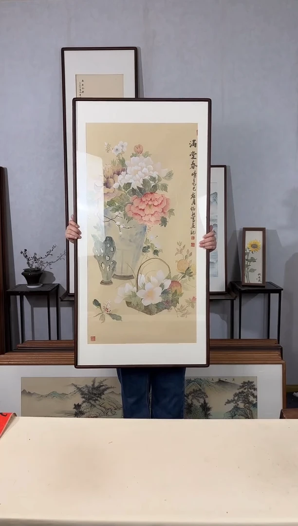国画手绘*满堂春*62*122cm带框发货