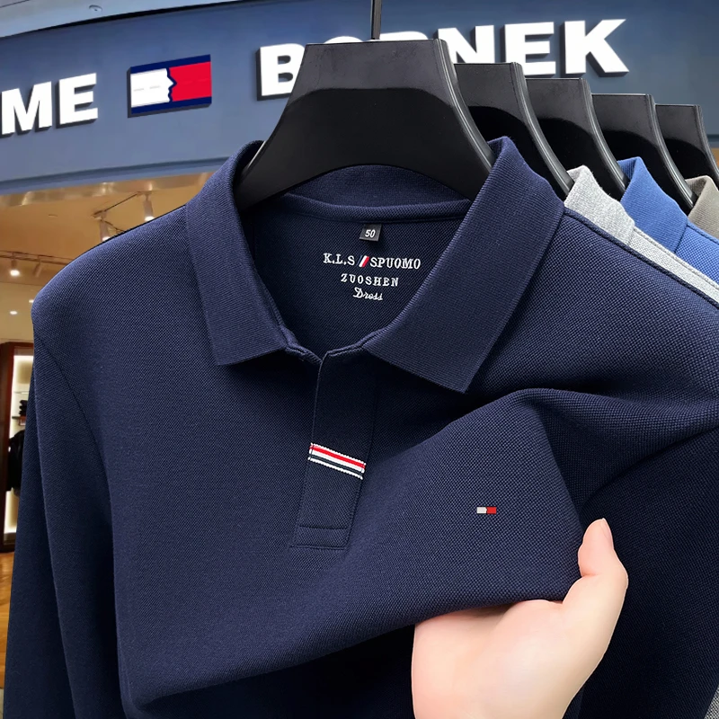 汤米希凯利高档长袖polo衫男款春秋商务休闲百搭男装翻领T恤上衣