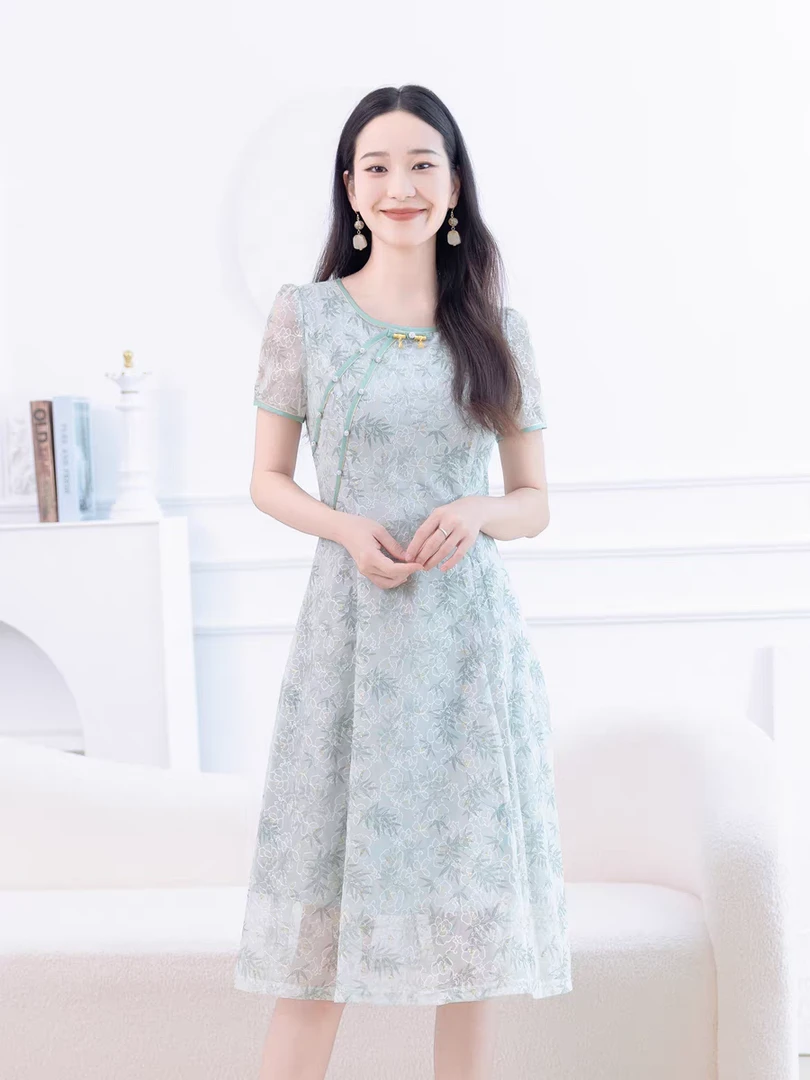 D183新款2025夏季改良蕾丝旗袍连衣裙女国风新中式百搭气质女裙子