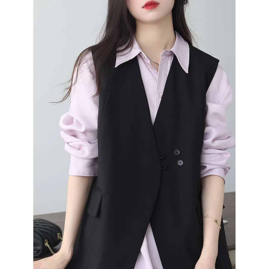 「青和月服饰」秋季设计感斜门襟西装马甲女通勤气质百搭无袖外套