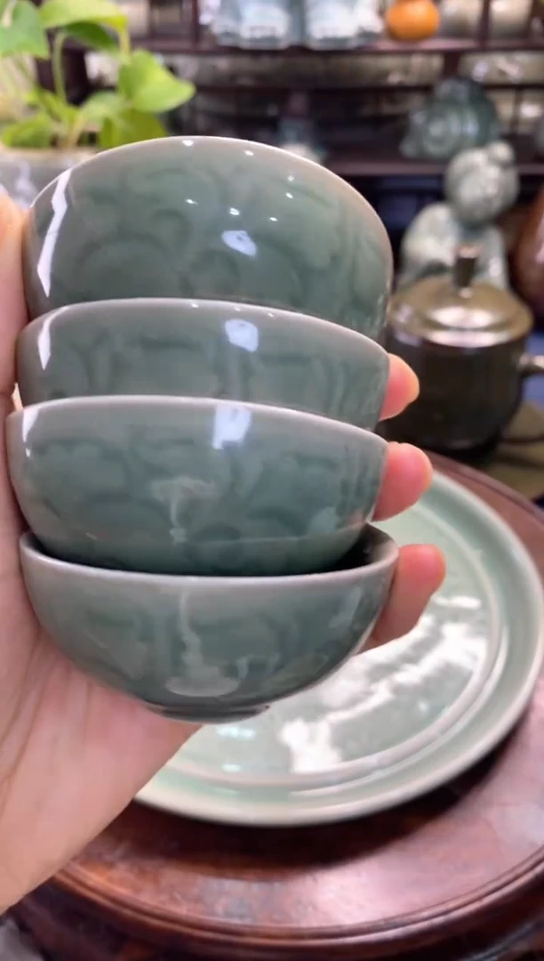 耀州窑 微瑕处理 缩小牡丹小杯【4只】