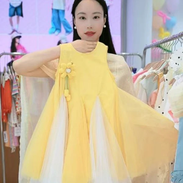 【思晨家】010 【赠送小花】女童网纱洋气夏装2025新款儿童立体花裙子