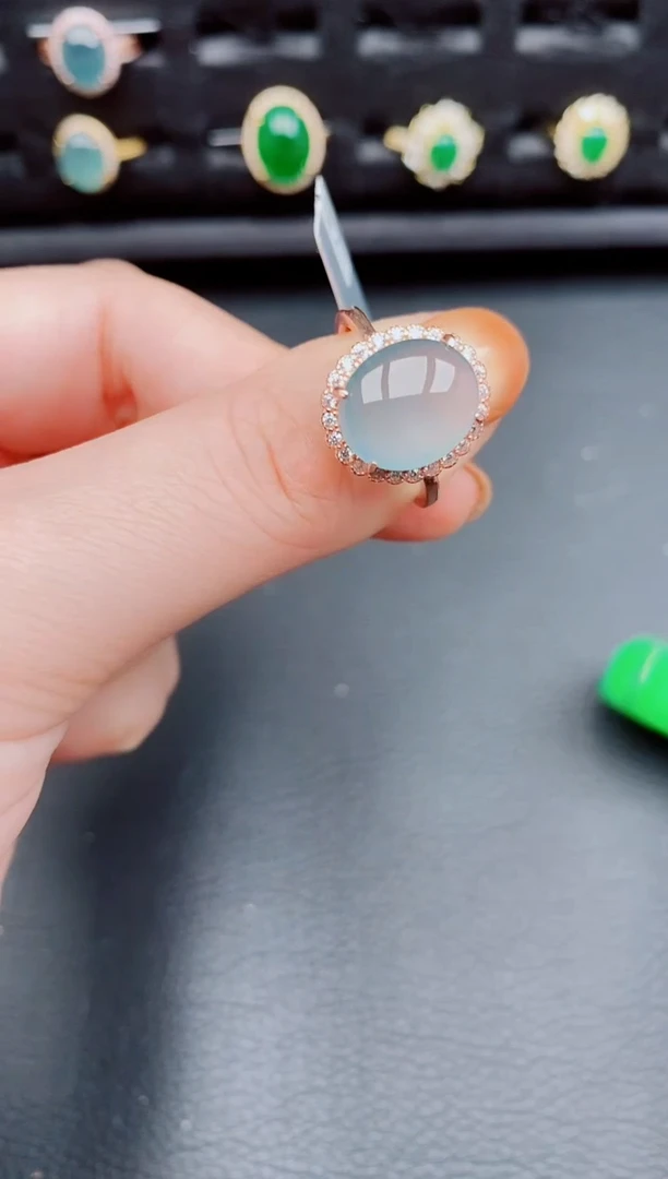 【闪购商品】翡翠戒指银S925镶嵌天然a货翡翠233