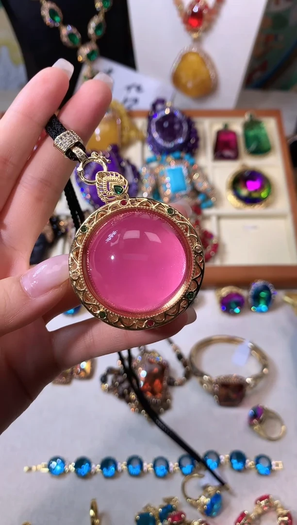 纯铜大理石奢华 粉色吊坠