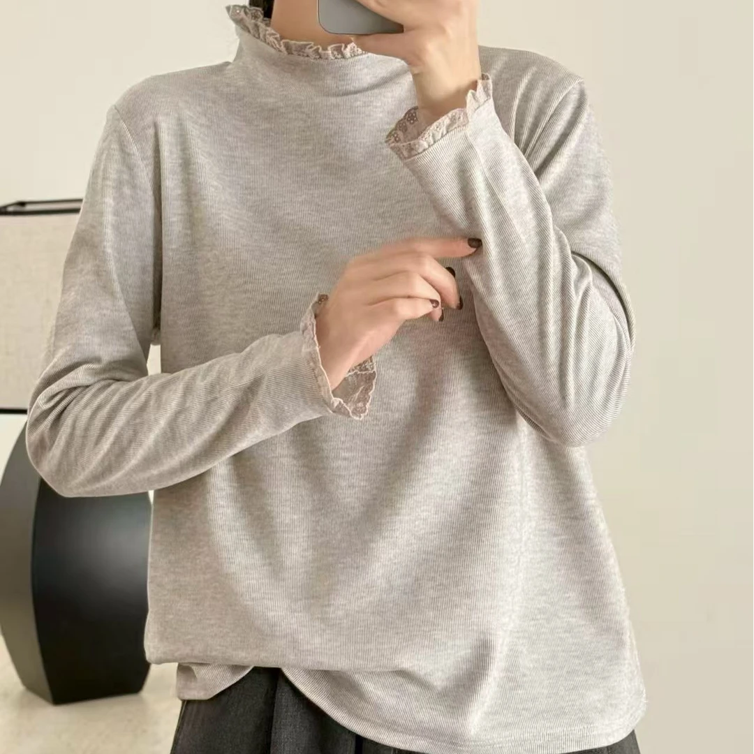 2061秋冬百搭休闲风时尚半高领女T恤INS风长袖上衣套头洋气打底衫