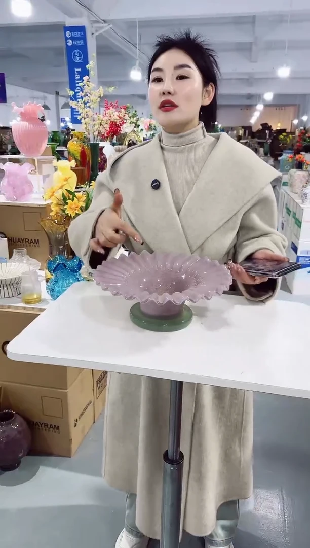 【闪购商品】无铅玻璃DD-粉色折纸果盘订大号