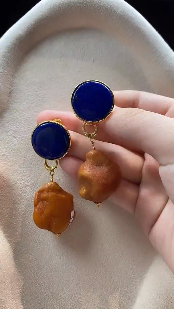 银S925镶嵌青金石耳饰耳环
