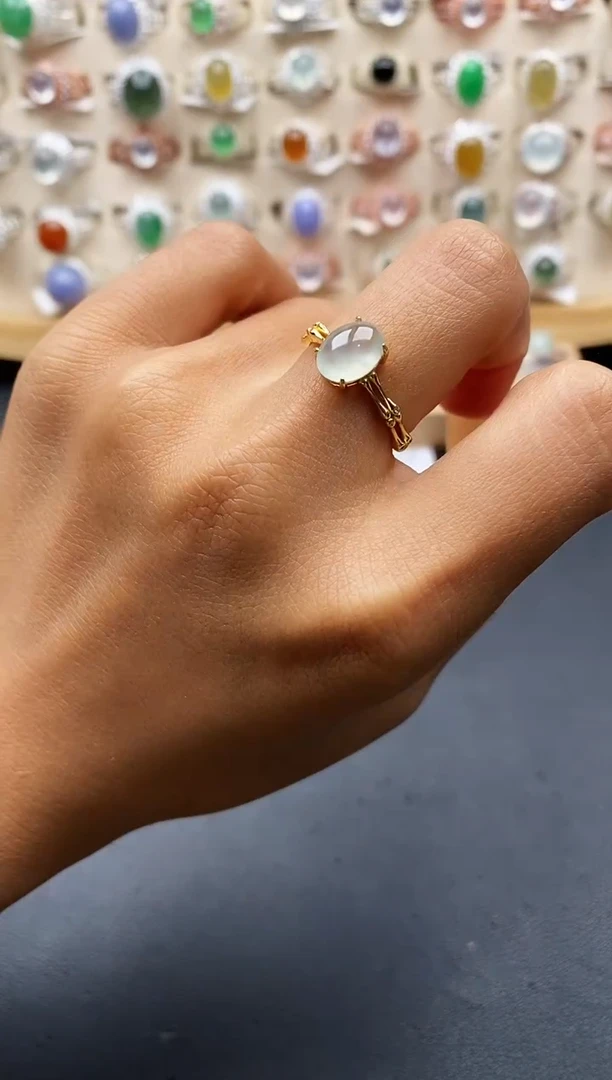 银S925镶嵌戒指翡翠缅甸天然A货翡翠1 5-8