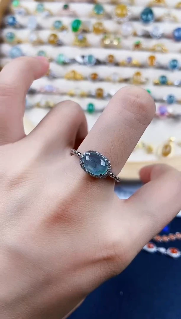 翡翠戒指银S925镶嵌45689