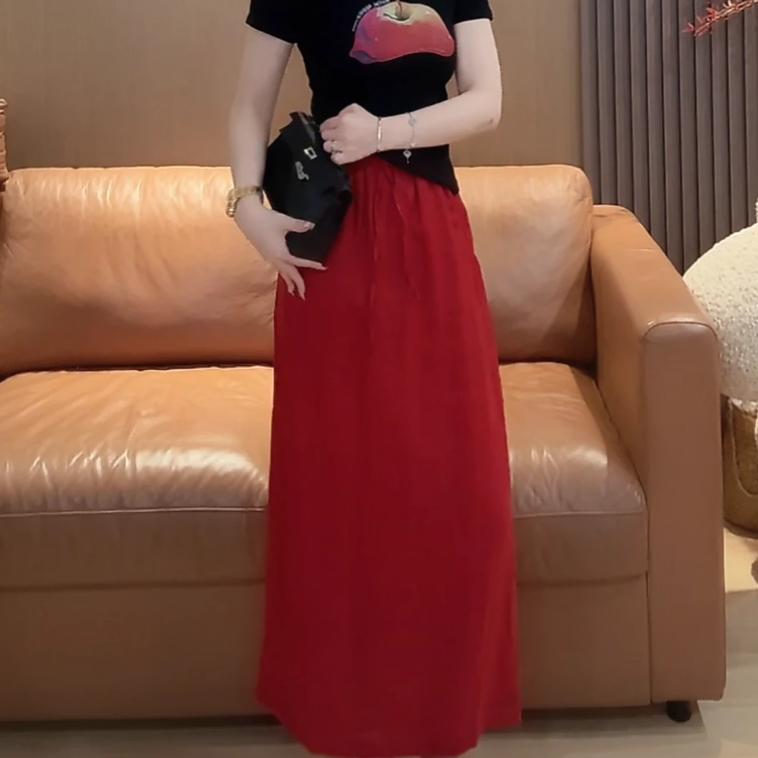 D22 纯色简约休闲百搭时尚松紧腰抽绳半身裙 ED2209
