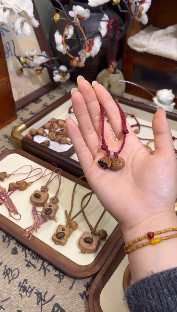 手串桃核【桃缘行】红绳「福气莲莲」桃木桃核辟、挡、驱、护 红绳可调节