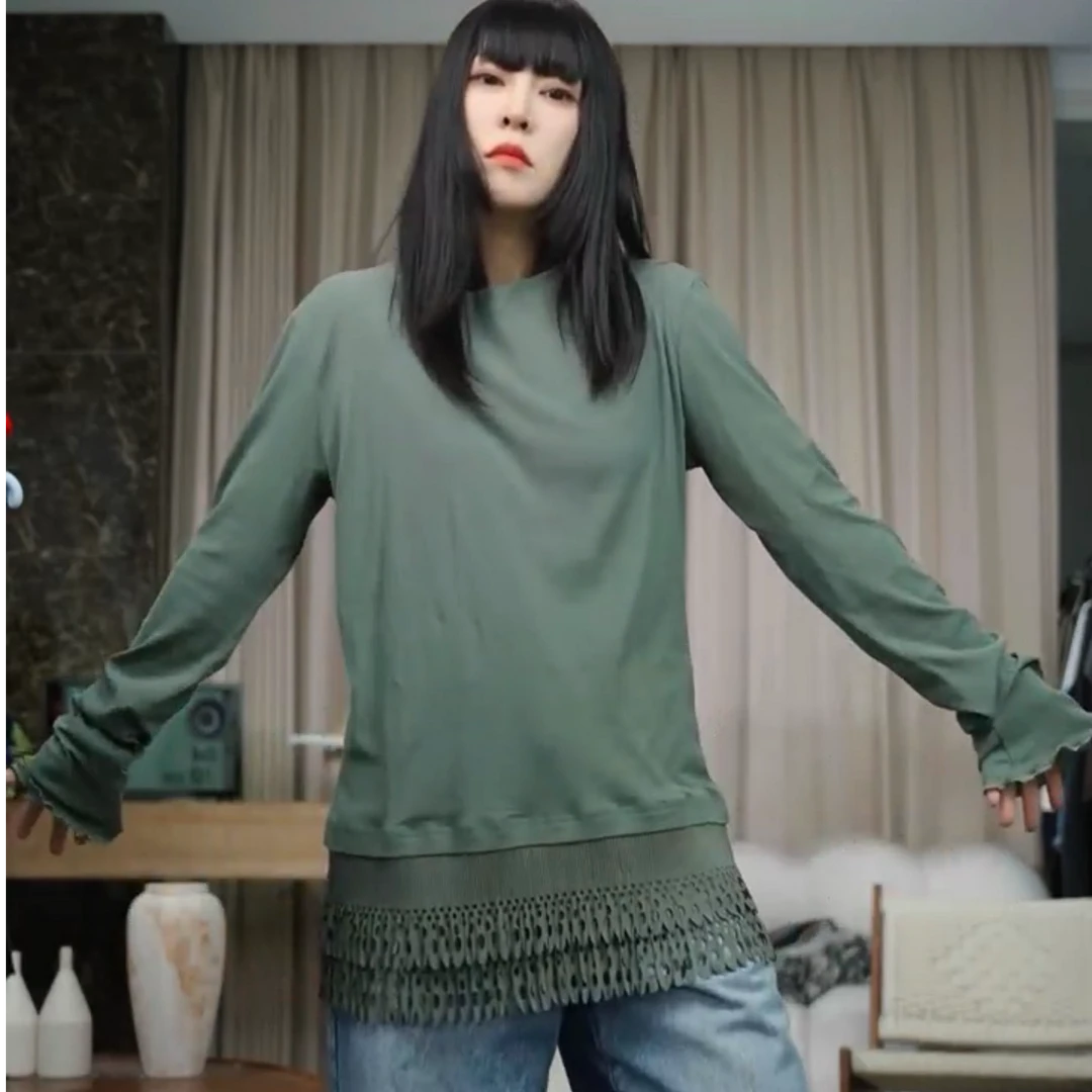 infobyfive罘蠡秋冬新款拼接蕾丝花边长袖打底衫四店NF0509034