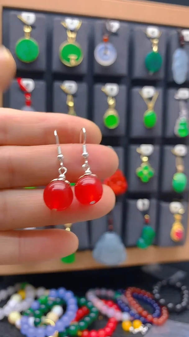 【闪购商品】玛瑙/玉髓耳钉银S925镶嵌耳饰