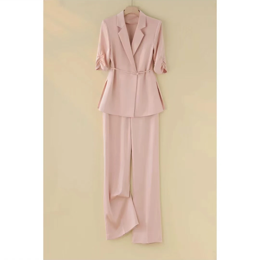 【538套装-YR】粉色职业西装2025夏季薄款气质女士西服套装