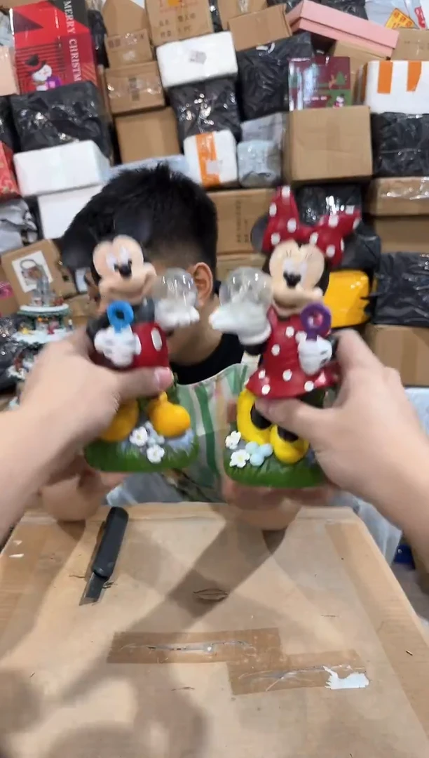 瓷片米奇米妮泡泡灯摆件