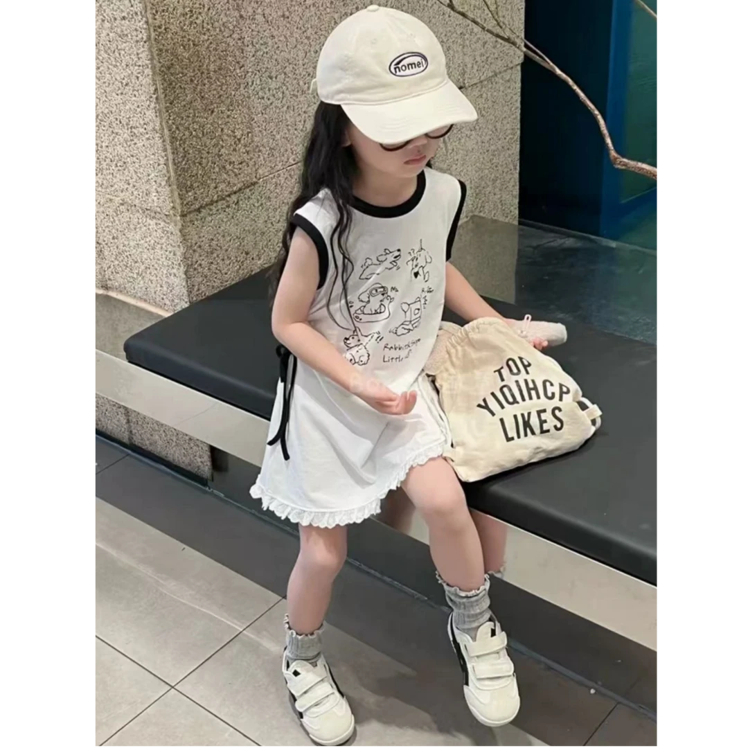 女童夏季新款连衣裙卡通背心女宝宝花边时尚洋气连衣裙子