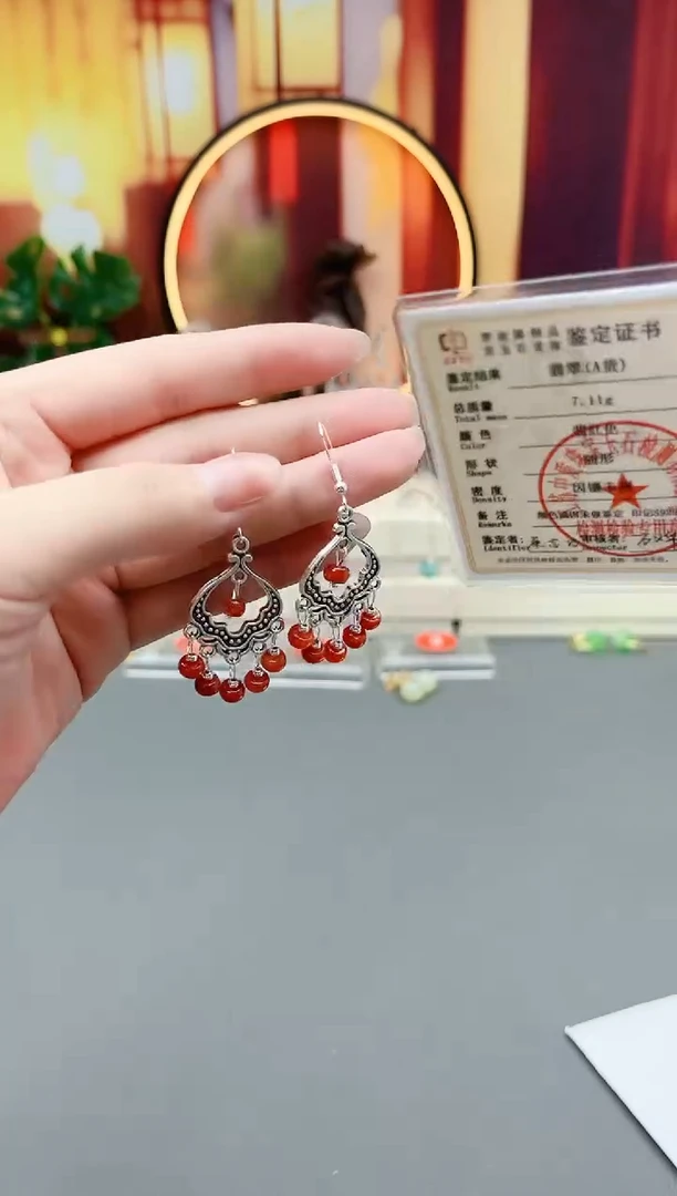 银S925镶嵌翡翠耳饰332