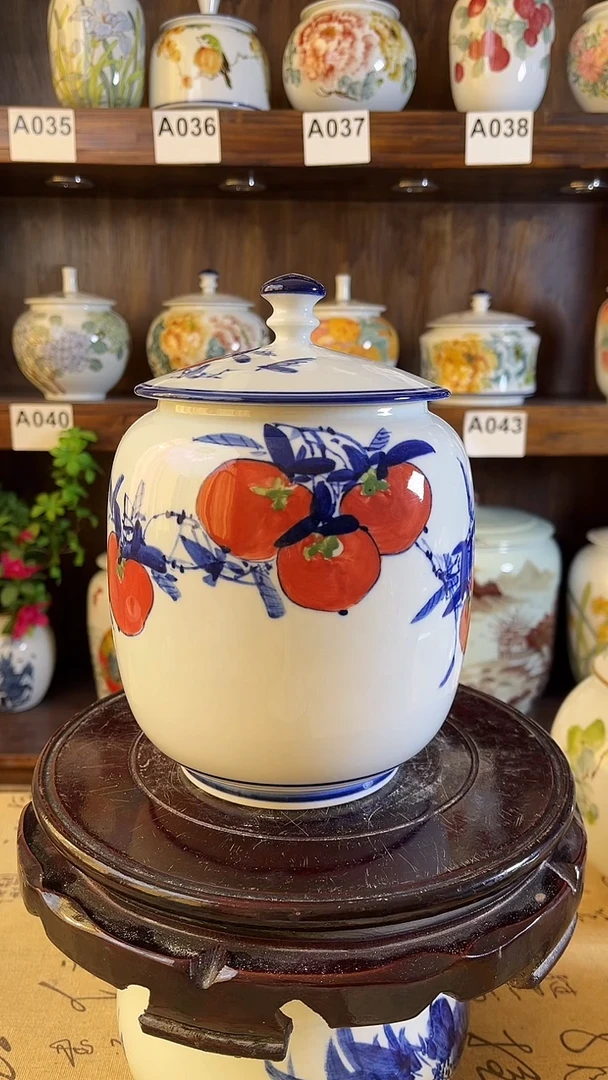 【闪购商品】纯手工手绘柿柿如意2储物罐