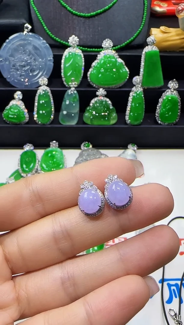 【闪购商品】翡翠耳饰18K金镶嵌耳钉