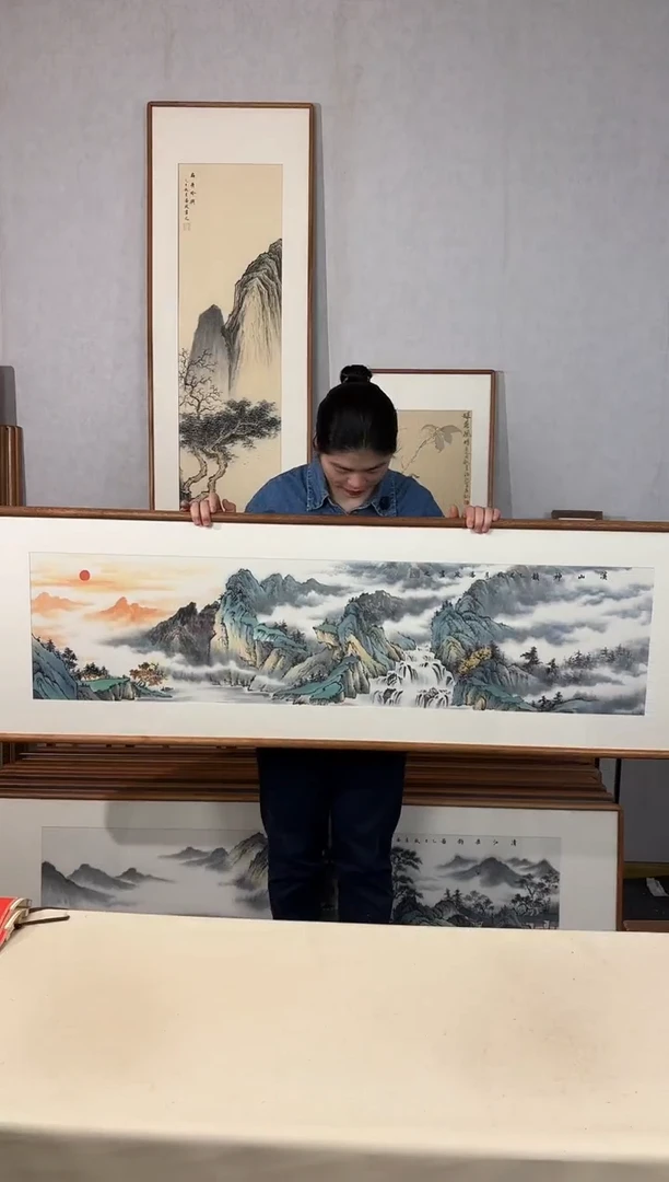 国画手绘*溪山神韵*52*172cm带框发货