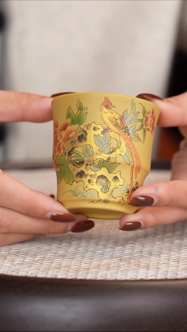 紫砂茶具黄金段牡丹杯