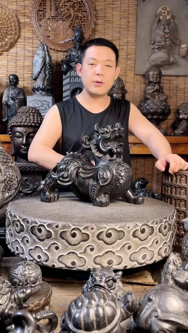 石材40飞天貔貅天然青石雕刻