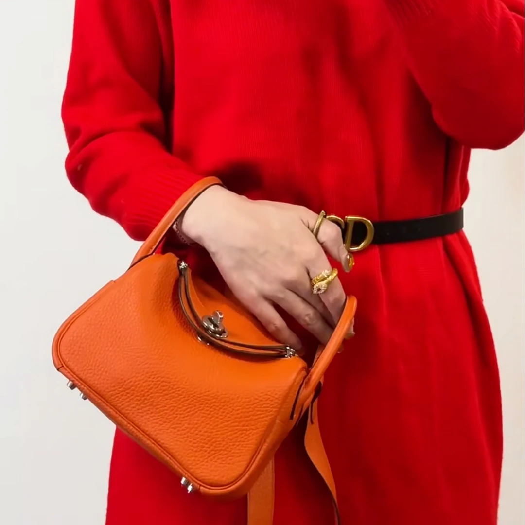 99新 Hermes/爱马仕 小花Jerry活动 斜挎包Mini 火焰橙 Y刻