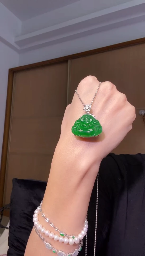 吊坠(不含链)银S925镶嵌翡翠天然翡翠吊坠