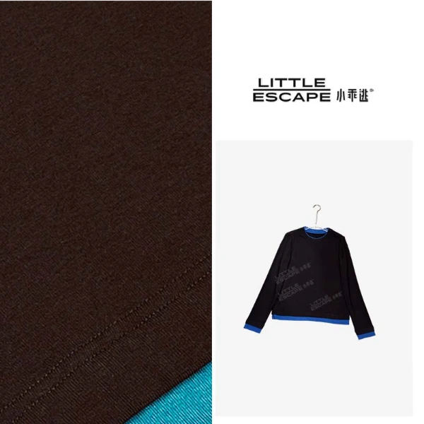 小乖逃时尚藏蓝咖色T恤打底假两件拼红色领蓝色圆领长袖打底M9115