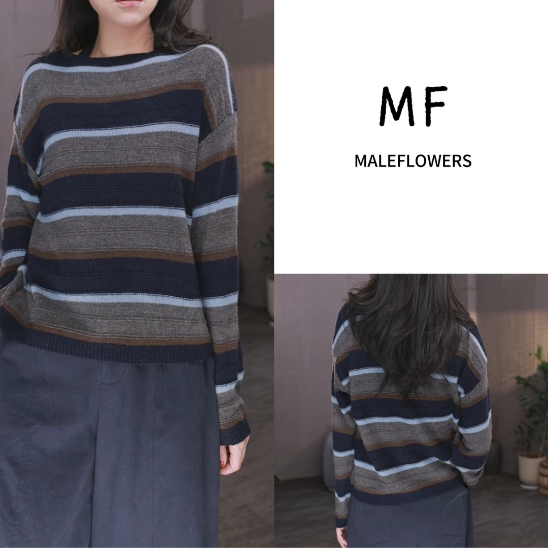 东倪MF 复古港风慵懒风立体肌理感条纹女毛针织衫毛衣 85C23706