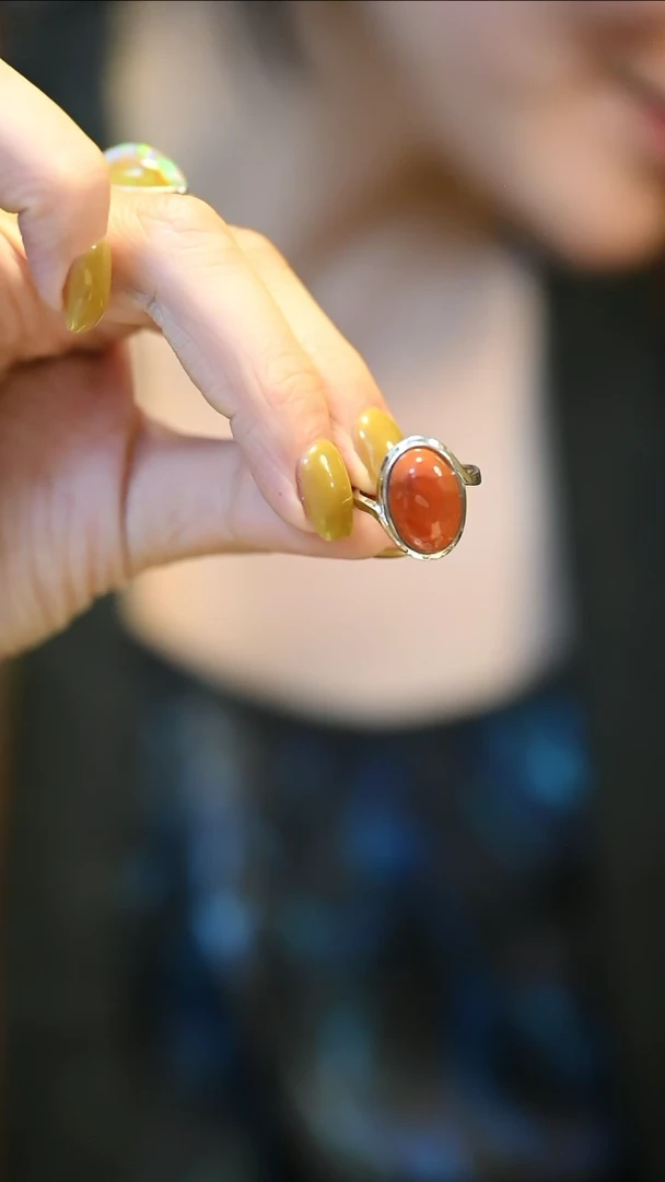 南红玛瑙银S925镶嵌戒指定向 阳光