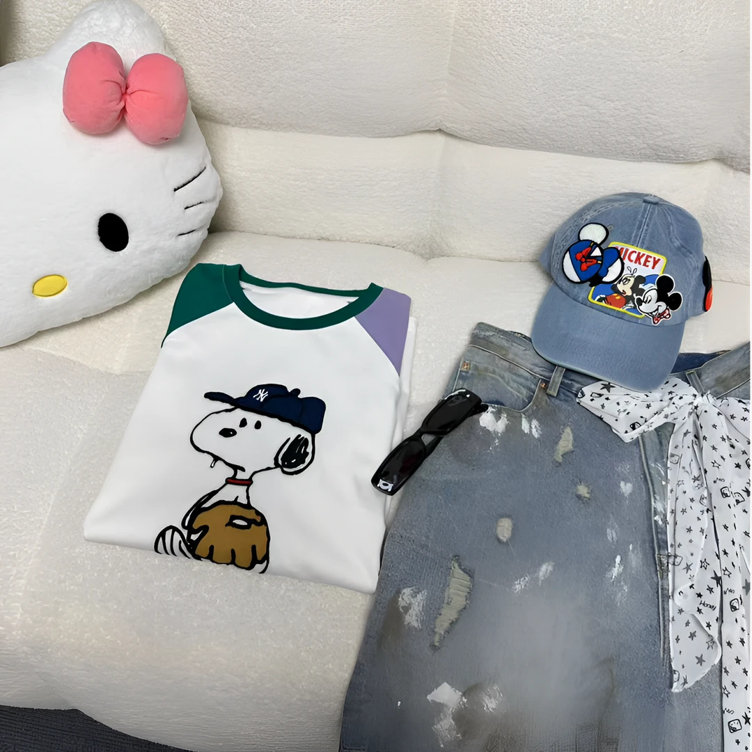 BLX--1170（深圳南油出品）新款小众设计款撞色史努比刺绣上衣