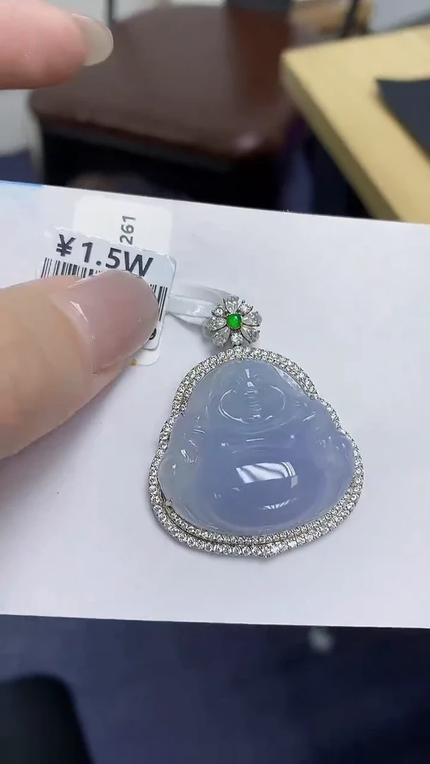 翡翠18K金镶嵌颈饰天然缅甸翡翠A货