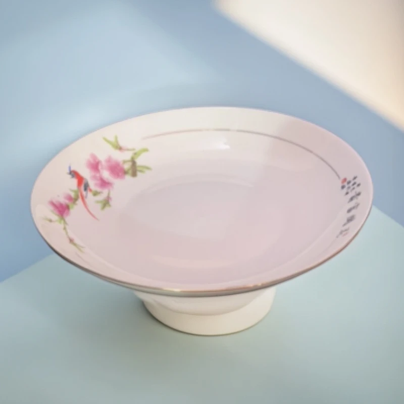 景德镇陶瓷水点桃花描金8寸窝盘 花开富贵