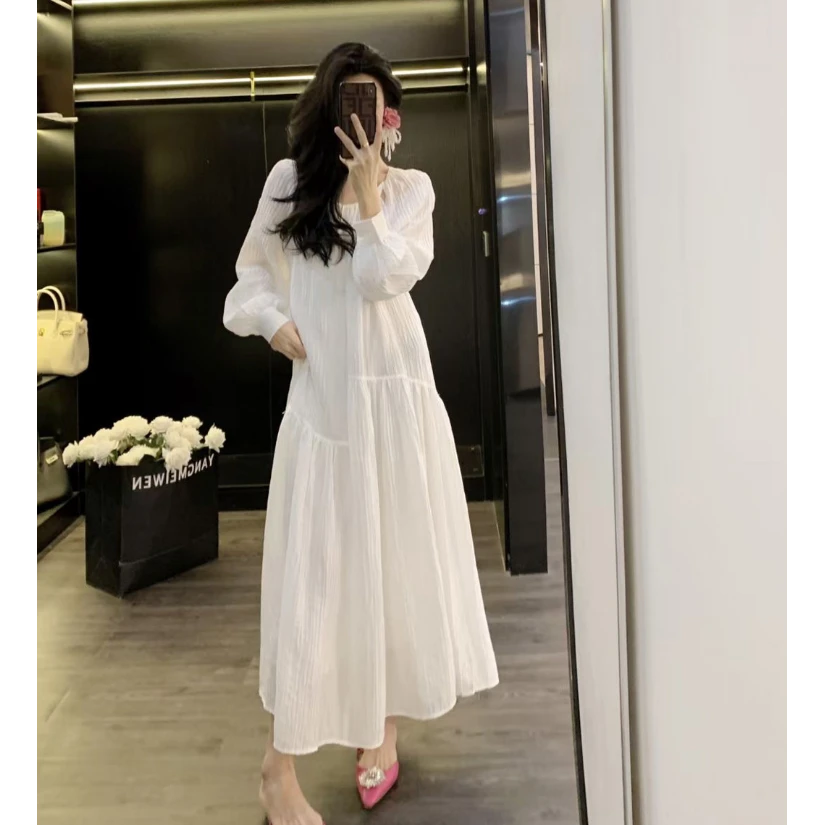 Leathercat连衣裙女早秋新款微胖显瘦长裙法式气质甜美小个子裙子