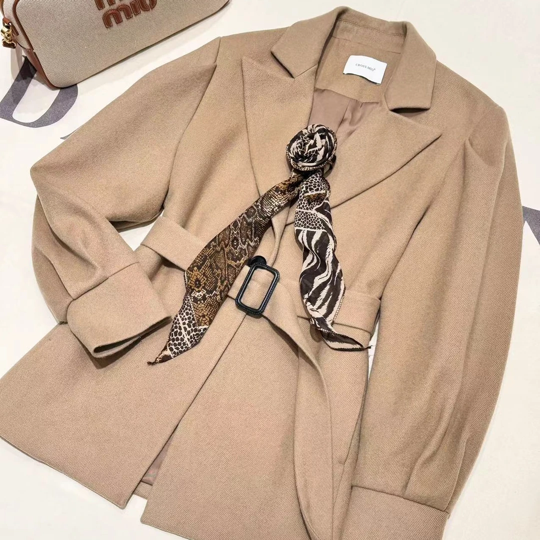 【68岁小姐姐】时尚设计感精纺羊毛大衣泡泡袖系带收腰外套68216