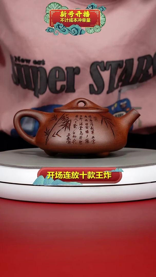 茶壶紫砂蒋静明天星泥松竹景舟石瓢300CC