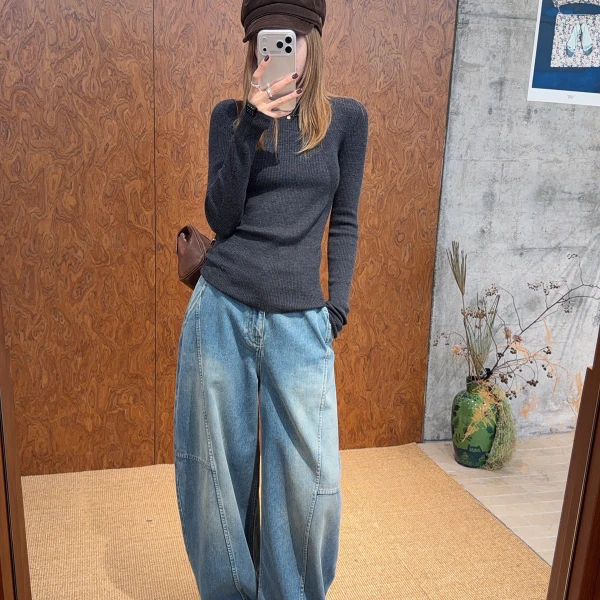 VVNK JANE PLUS2025冬复古水洗拼接牛仔裤女1680dopdop买手店