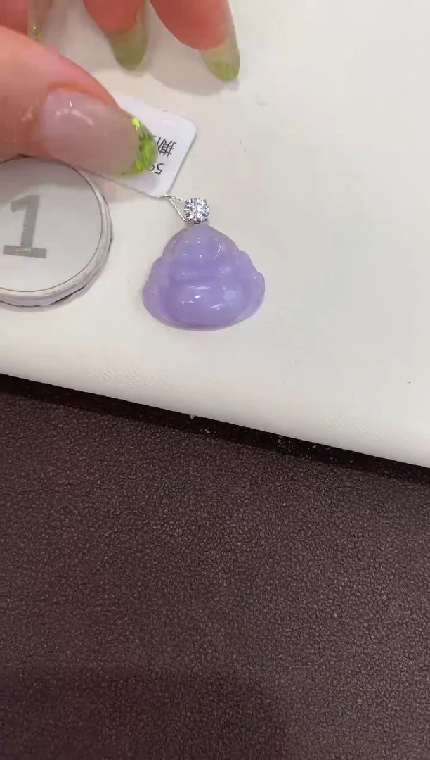颈饰18K金镶嵌翡翠天然缅甸a货翡翠糯种小佛