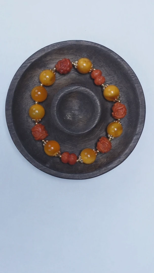 未镶嵌琥珀手链花蜡南红手串11mm