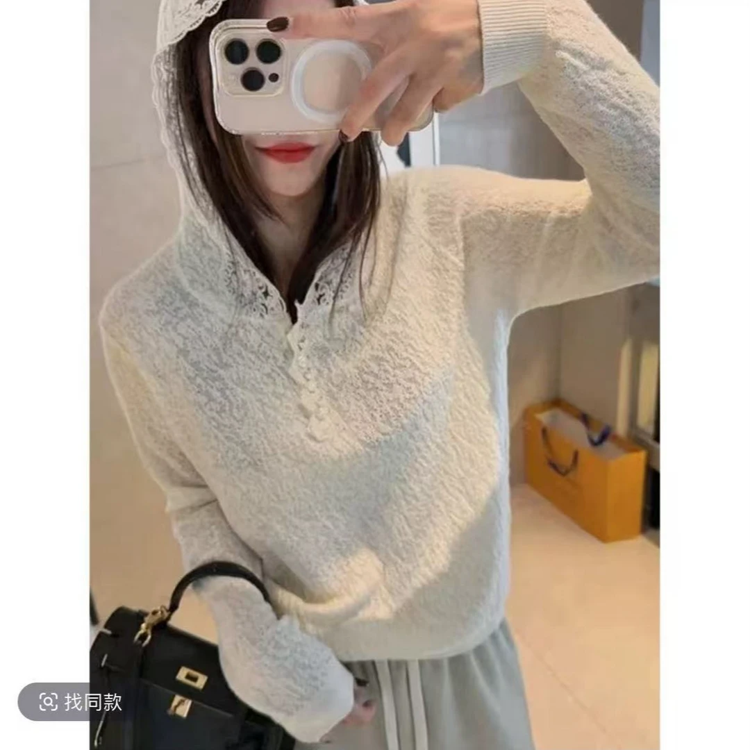 【珍珠浮雕帽衫】重工浮雕勾花帽衫女时尚设计感针织连帽女