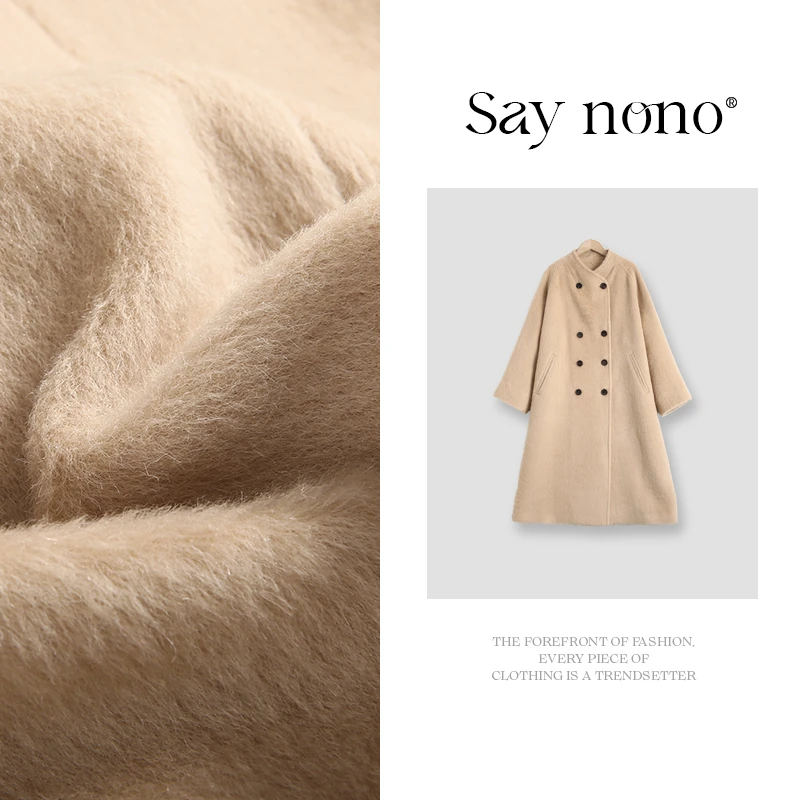 懒猫nono│Saynono 骆马绒双面尼长款大衣外套/XXLSHB88196