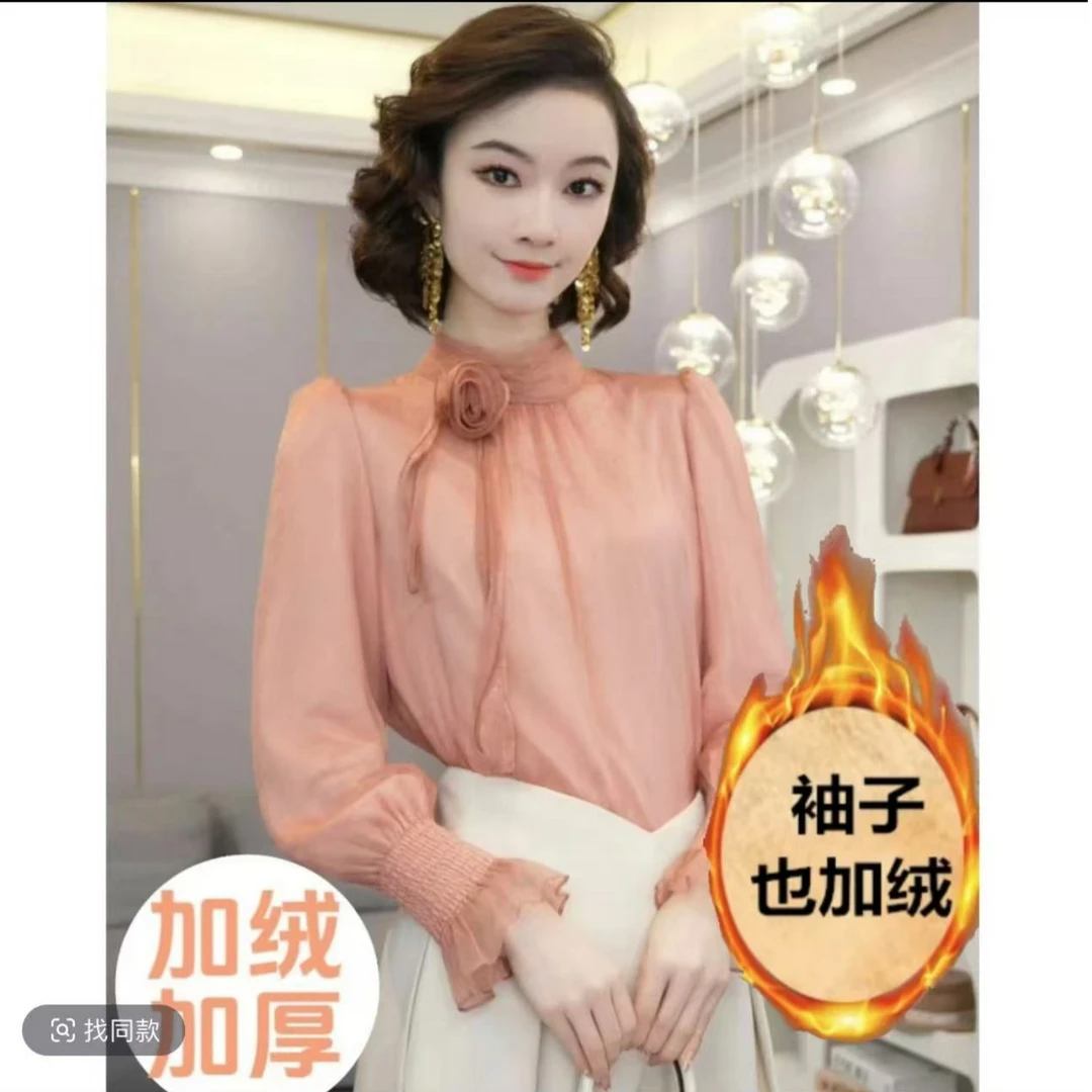 加绒加厚衬衫女2024秋冬季新款独特别致漂亮法式高端内搭长袖上衣