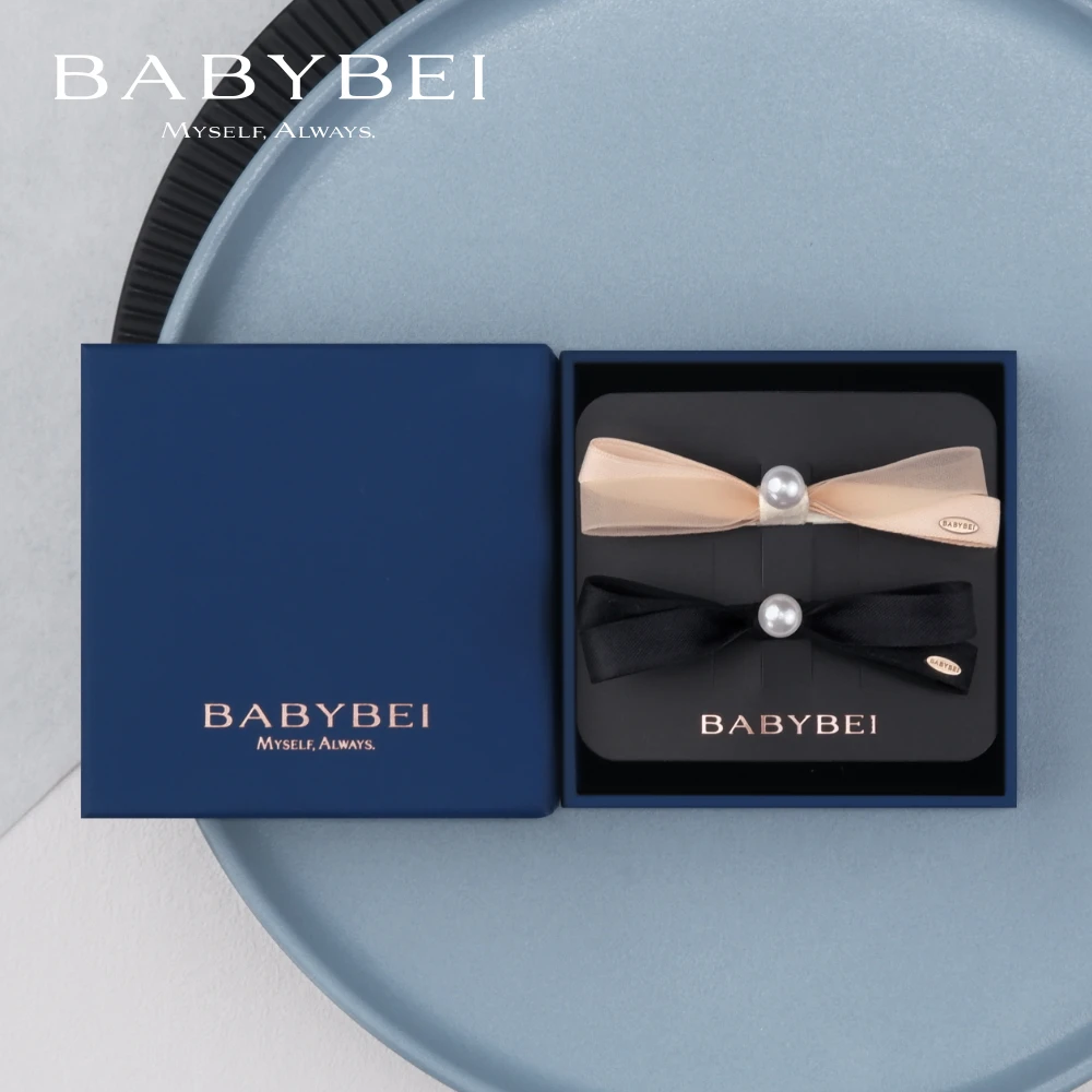 BABYBEI/初贝织织高亮珠中号鸭嘴夹雪纱蝶单珠优雅气质甜美黑米