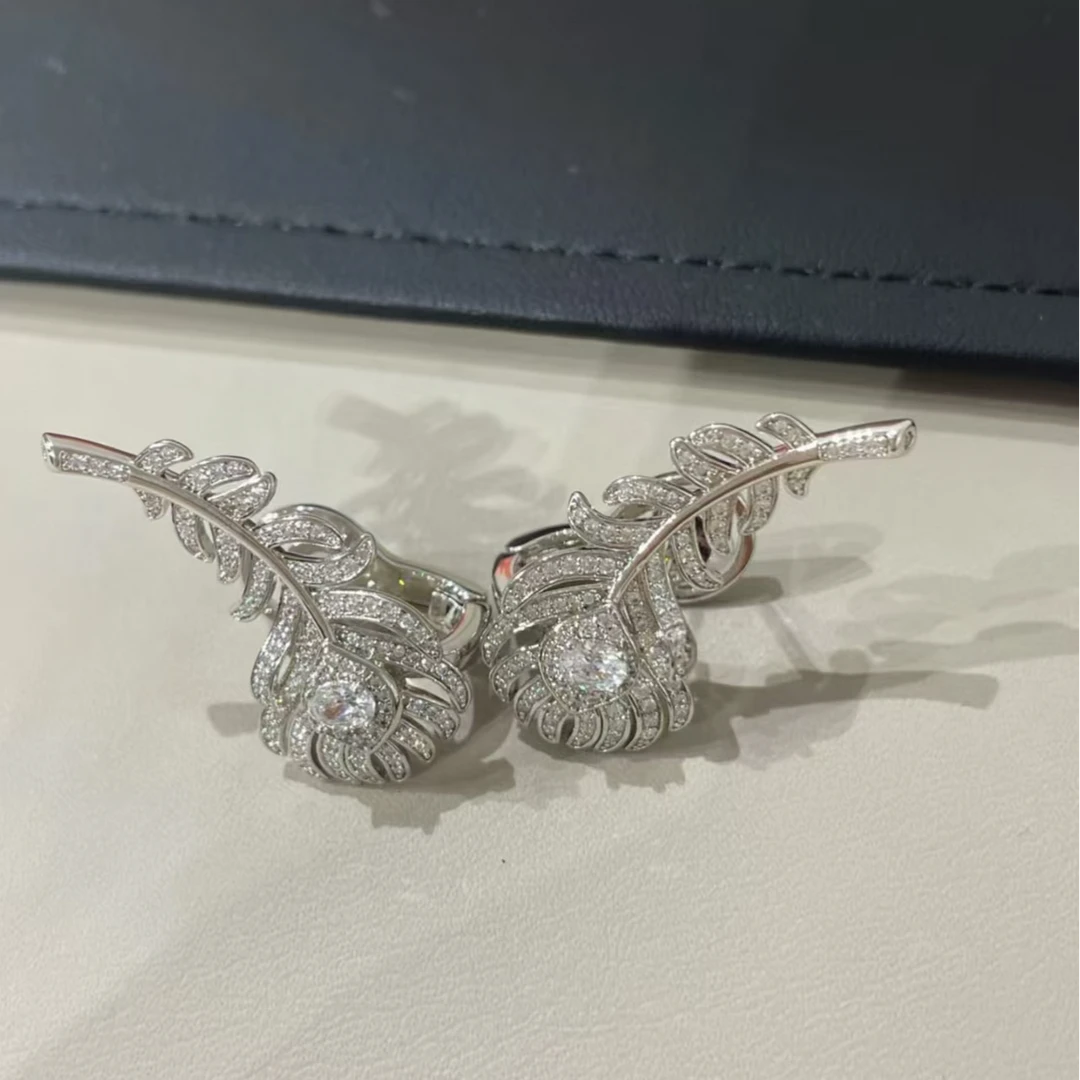 18K金钻石羽毛耳扣CZ