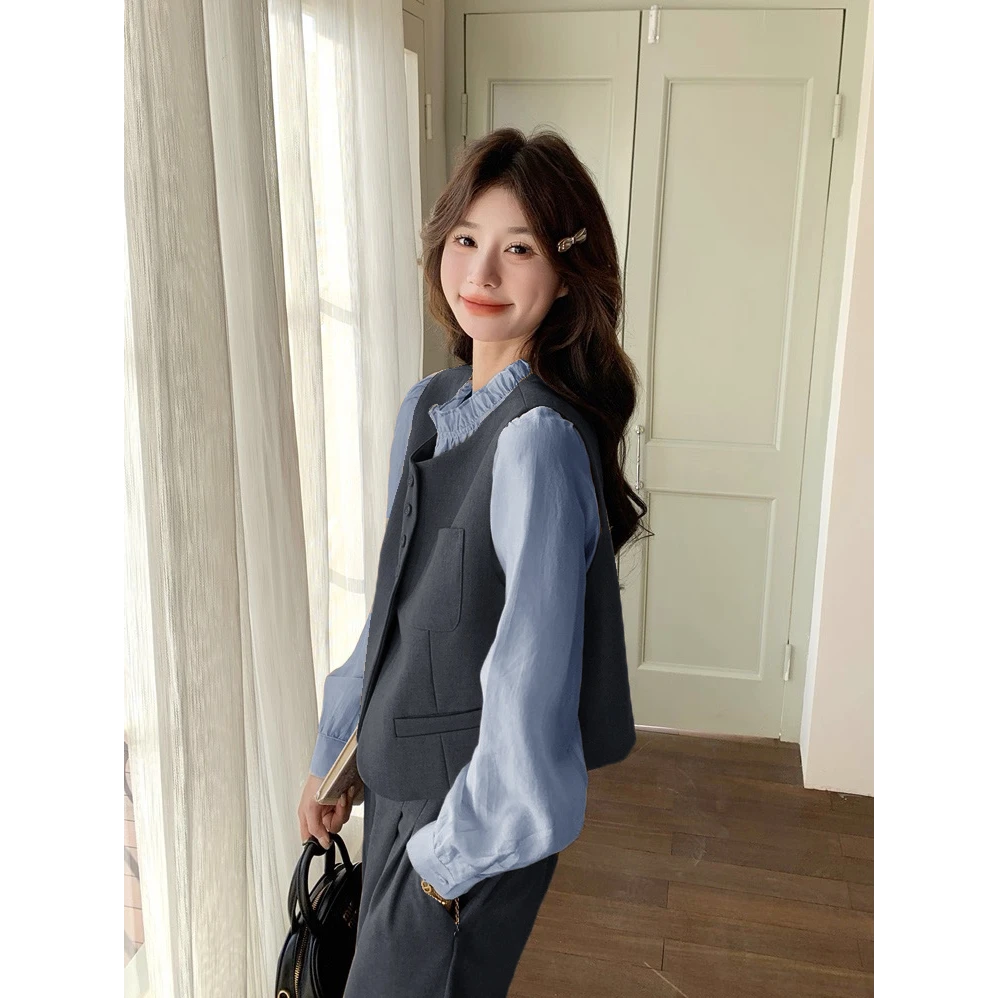 〈纪朵研〉1312上衣慵懒风时尚套装背心女装西装Chic无袖休闲风法式