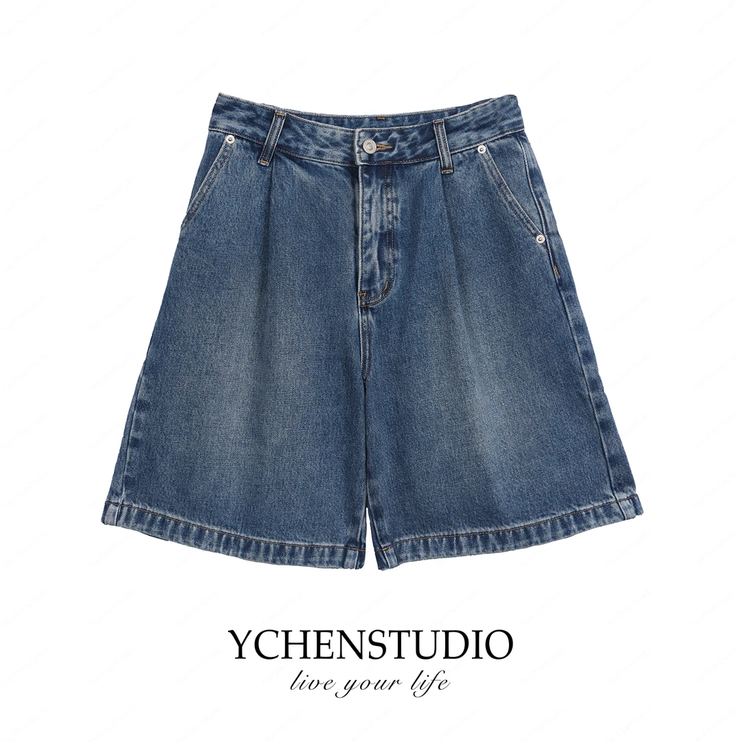 YC2【五分】浅色五分牛仔短裤新款水做旧高腰显瘦阔腿中裤G1320