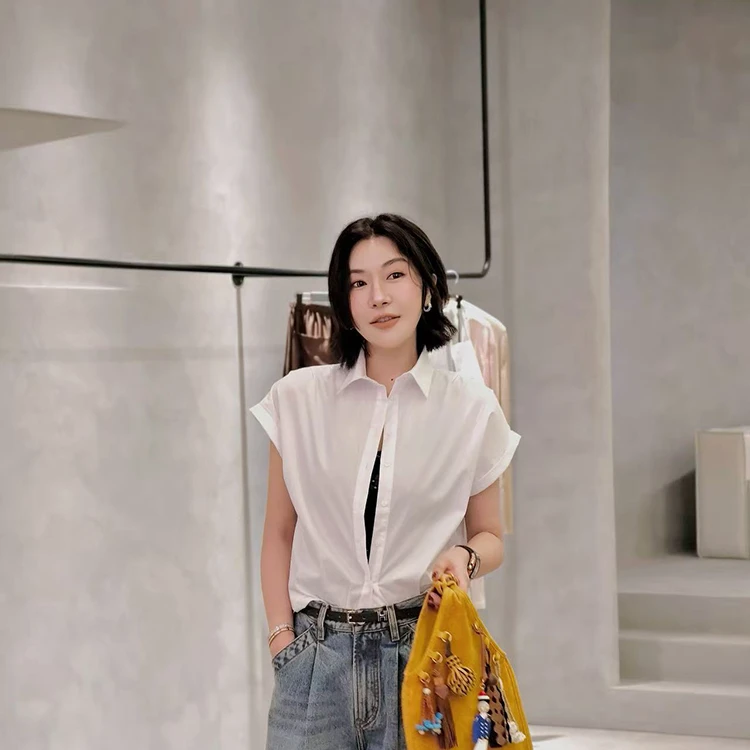 PENNYPENG法式小资夏季新款白色气质千金洋气翻领通勤短袖衬衫
