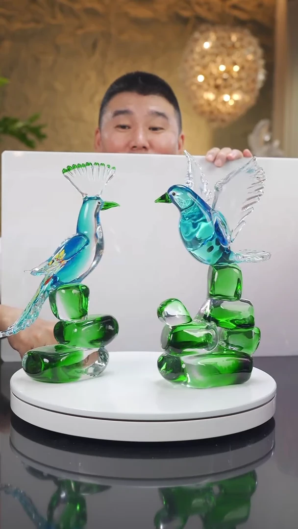 琉璃手工艺品久*设计款鸟摆件一对专属价