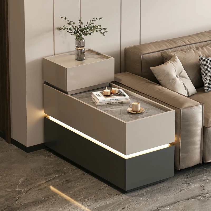 沙发边柜侧边柜客厅家用岩板实木茶几轻奢高级感边几置物架茶水柜